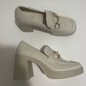 Rouge Helium Brand Ivory Platform Chunky Heel Penny Loafers Women's size 12